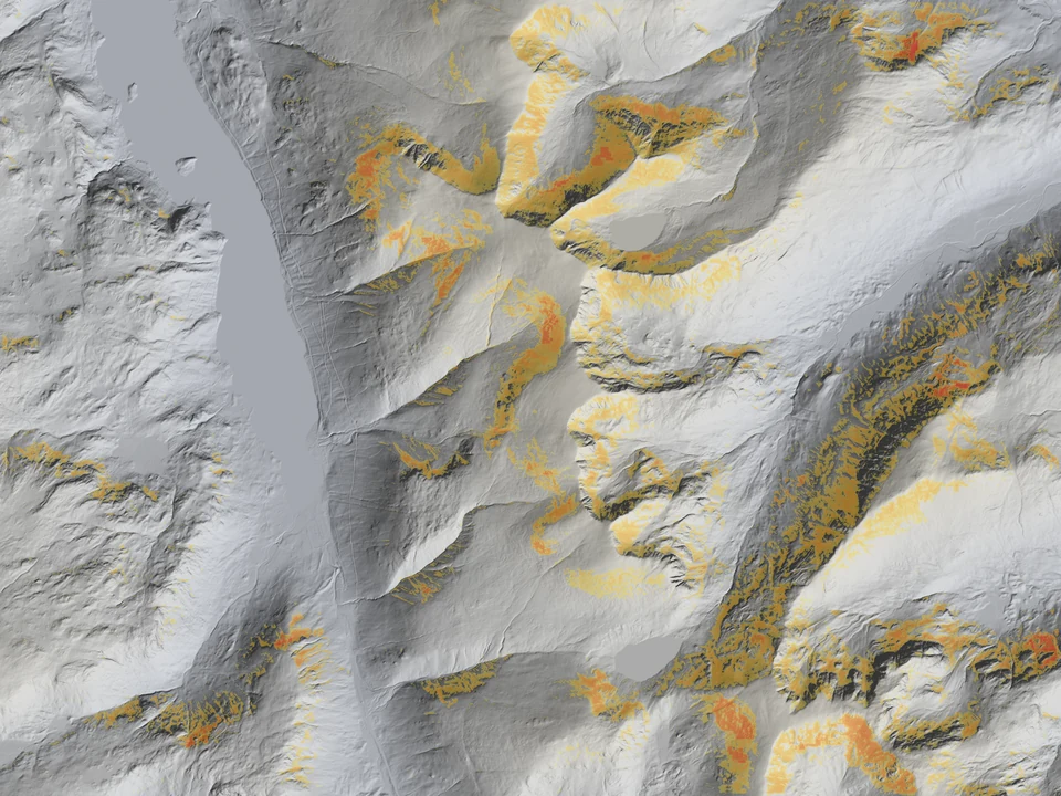 Spatial Terrain full-depth or glide instability ingredients over LiDAR terrain around Helvellyn