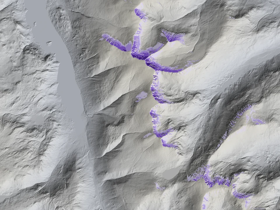 Spatial Terrain persistent weak layer plausibility over LiDAR terrain around Helvellyn